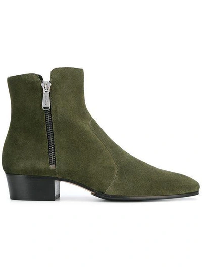 Shop Balmain Anthos Suede Ankle Boots In Green