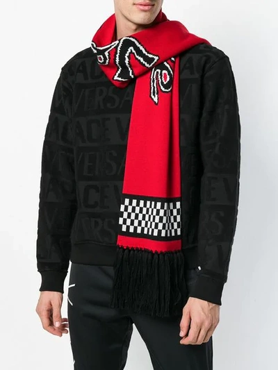 Shop Versace Team Logo Knit Scarf In Red
