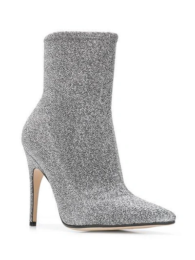 Shop Sergio Rossi Pointed Glitter Boots In Grey