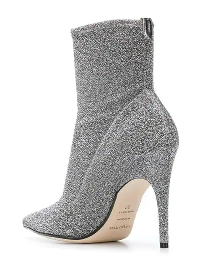 Shop Sergio Rossi Pointed Glitter Boots In Grey
