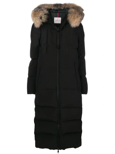 Moncler Bernache Long Puffer Coat W/ Hood & Fur Trim In Black | ModeSens