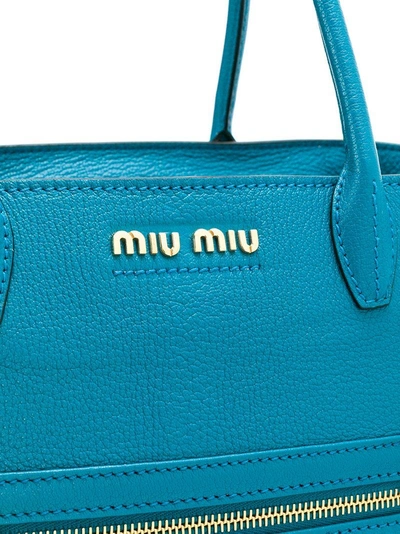 Shop Miu Miu Small Logo Tote Bag - Blue