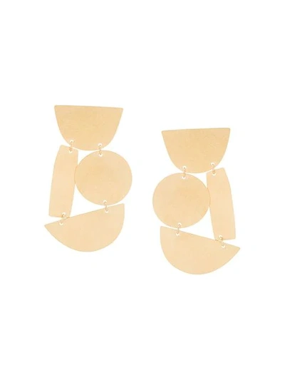 Shop Annie Costello Brown Geometric Oversized Earrings In Metallic