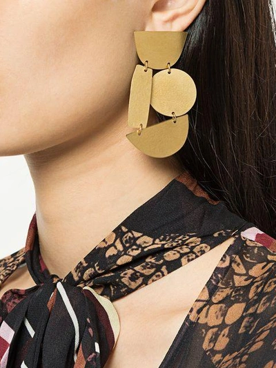 Shop Annie Costello Brown Geometric Oversized Earrings In Metallic