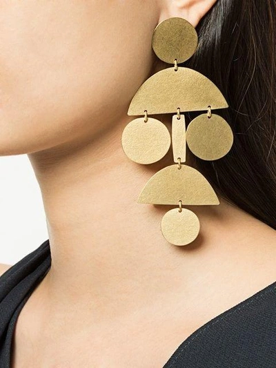 Shop Annie Costello Brown Oversized Geometric Earrings In Metallic