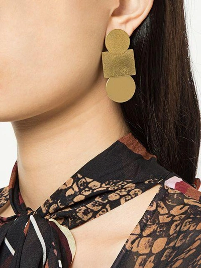 Shop Annie Costello Brown Geometric Pendant Earrings In Metallic