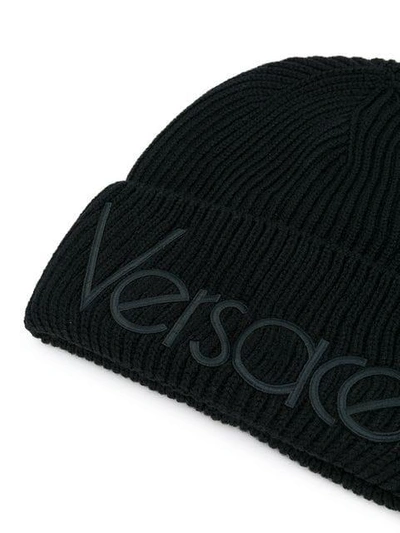 Shop Versace Vintage Logo Knitted Beanie - Black