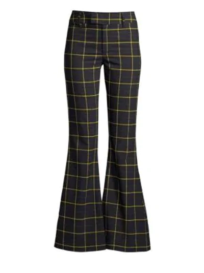 Shop Smythe Check Mid-rise Bootcut Pants In Navy Window Pane