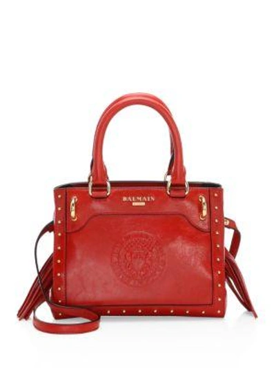 Shop Balmain Studded Leather Top Handle Bag In Rouge