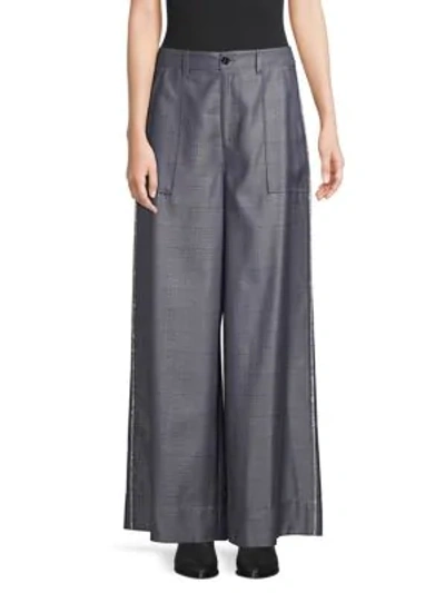 Shop Ganni Merkel Silk & Wool Wide Leg Trousers In Serenity Blue