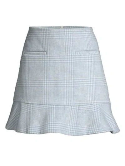 Shop Ganni Woodside Check Flounce Mini Skirt In Serenity Blue