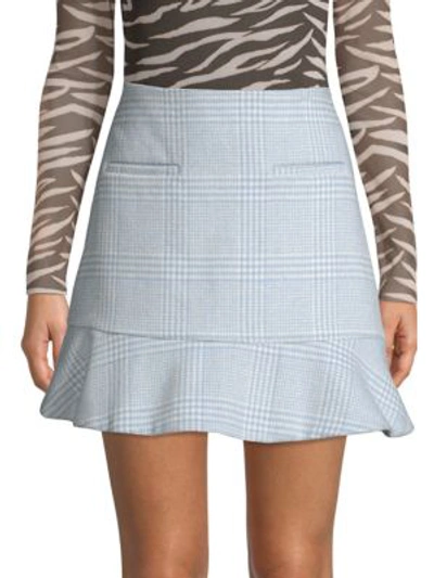 Shop Ganni Woodside Check Flounce Mini Skirt In Serenity Blue
