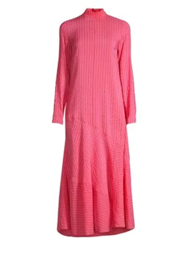 Shop Ganni Lynch Seersucker Midi Dress In Hot Pink