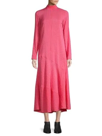 Shop Ganni Lynch Seersucker Midi Dress In Hot Pink