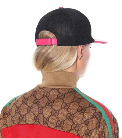 Shop Gucci Print Leather Cap In Pink