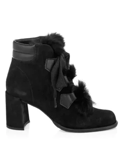 Shop Pedro Garcia Wilmette Fur Trim Block Heel Booties In Black