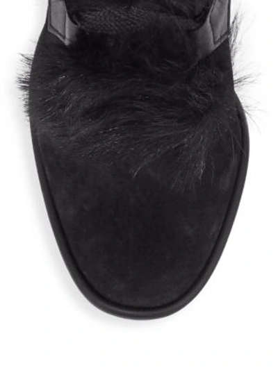 Shop Pedro Garcia Wilmette Fur Trim Block Heel Booties In Black