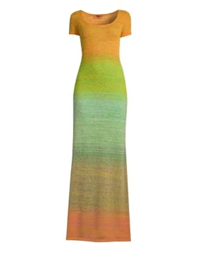 Shop Missoni Wool Blend Gradient Maxi Dress In Orange Green