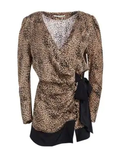 Shop Alessandra Rich Silk Leopard Print Mini Robe Dress In Sand