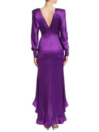 Shop Alessandra Rich Silk Ruffled High-low Gown In Purple
