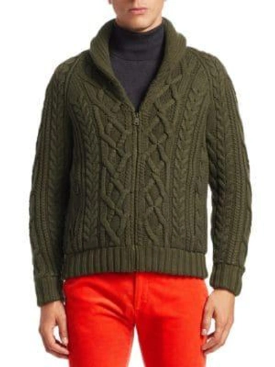 Shop Ralph Lauren Rlx Cable Knit Zip Cardigan In Green