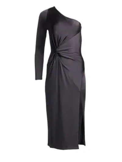 Shop Cushnie Et Ochs One-shoulder Long-sleeve Sheath Dress In Graphite
