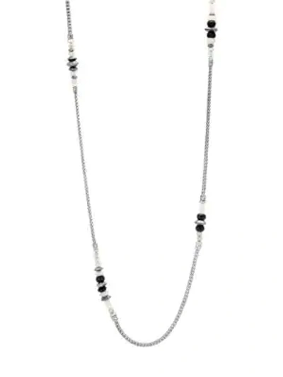Shop John Hardy Chain Silver & Milky Rainbow Moonstone, Onyx & Hematite Station Necklace In Black