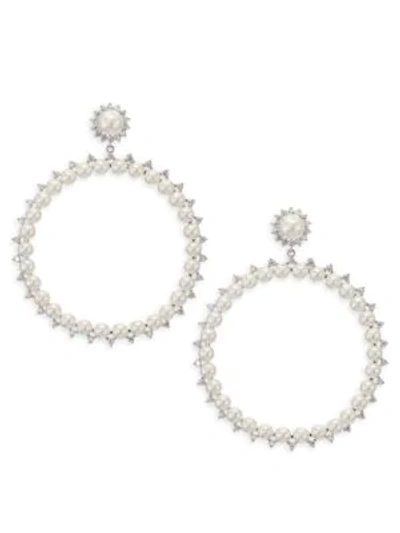 Shop Fallon Drama Faux-pearl & Crystal Hoop Earrings In Rhodium White