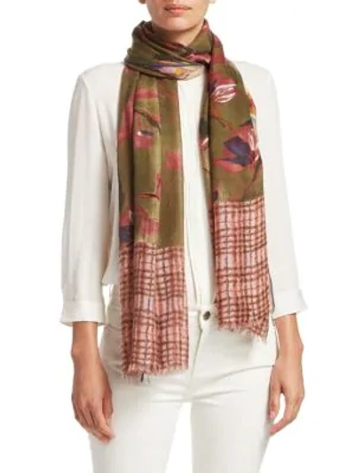 Shop Loro Piana Rosa D'inverno Stole In Oil Green Rose