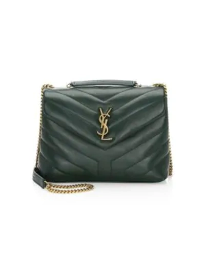 Shop Saint Laurent Small Loulou Matelassé Leather Shoulder Bag In Green