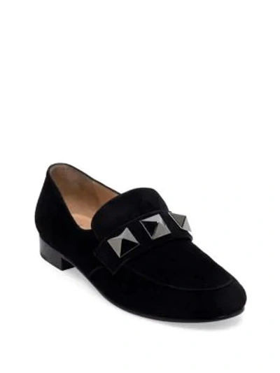Shop Valentino Studded Suede Loafers In Black