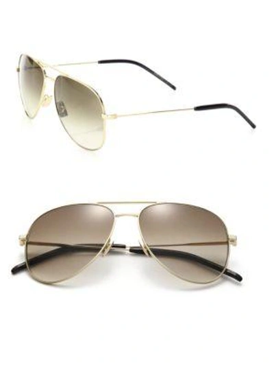 Shop Saint Laurent Classic 11 Oversized Metal Aviator Sunglasses In Gold