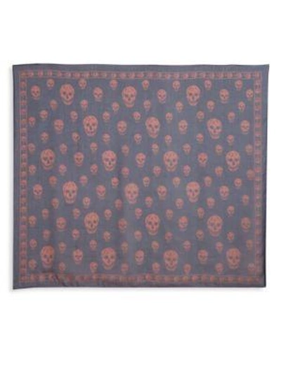 Shop Alexander Mcqueen Classic Skull Silk Chiffon Scarf In Shell-blue