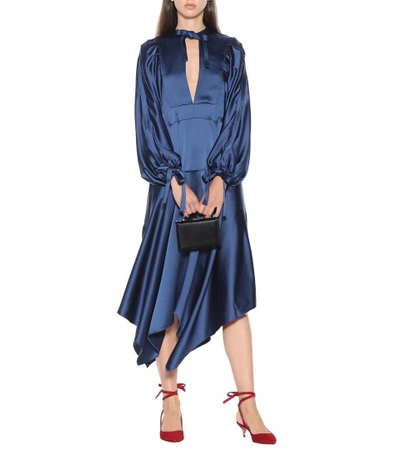 Shop Self-portrait Satin Midi Dress In Blue