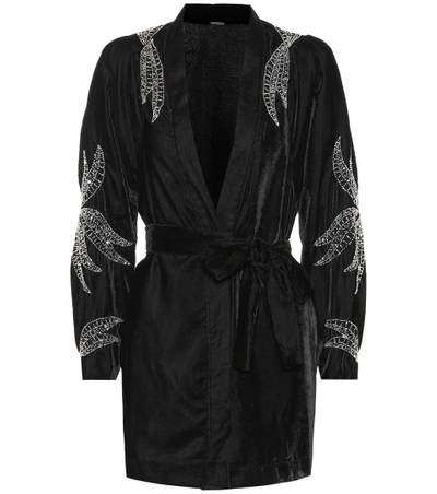 Shop Dodo Bar Or Embellished Velvet Kimono Jacket In Black