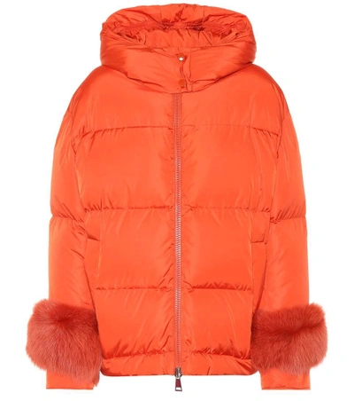 Shop Moncler Effraie Fur-trimmed Down Jacket In Orange