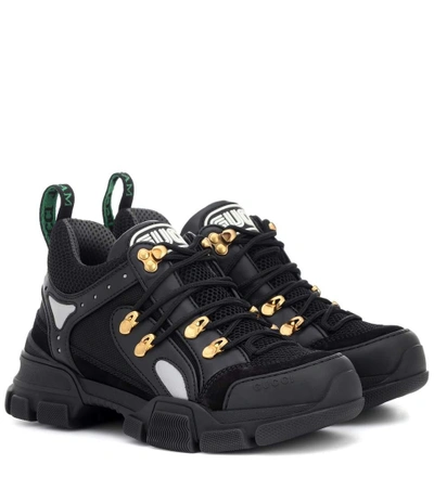 Shop Gucci Flashtrek Leather Sneakers In Black