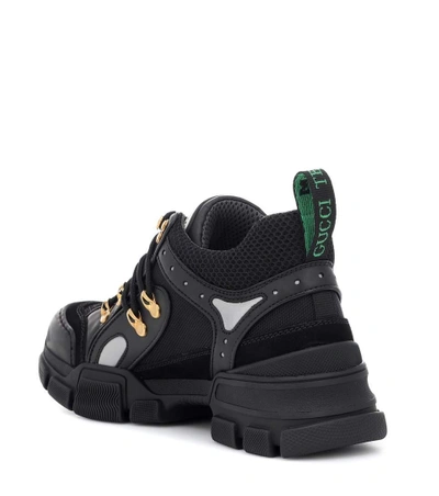 Shop Gucci Flashtrek Leather Sneakers In Black