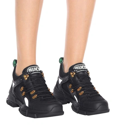 Shop Gucci Flashtrek Leather Sneakers In Black
