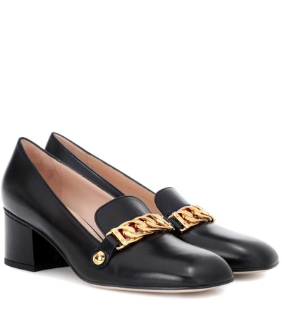 Shop Gucci Sylvie Mid-height Leather Pumps In Black