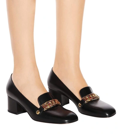 Shop Gucci Sylvie Mid-height Leather Pumps In Black