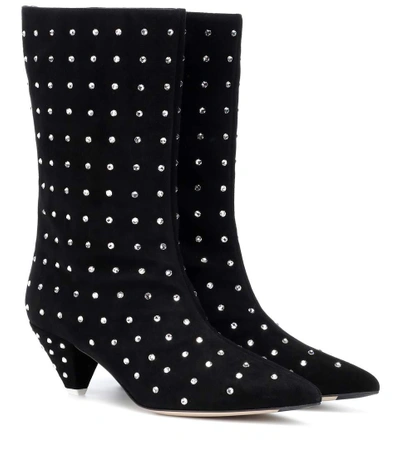 Shop Attico Sofia Embellished Suede Ankle Boots In Black