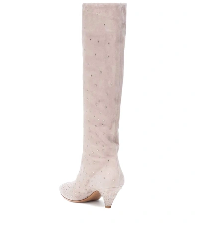 Shop Valentino Embellished Suede Boots In Pink