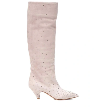 Shop Valentino Embellished Suede Boots In Pink