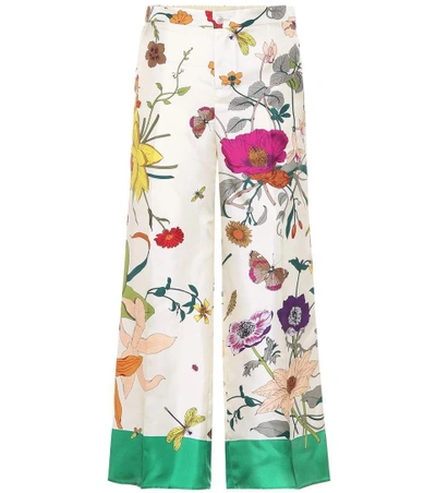 Shop Gucci Floral-printed Silk Pants In Multicoloured