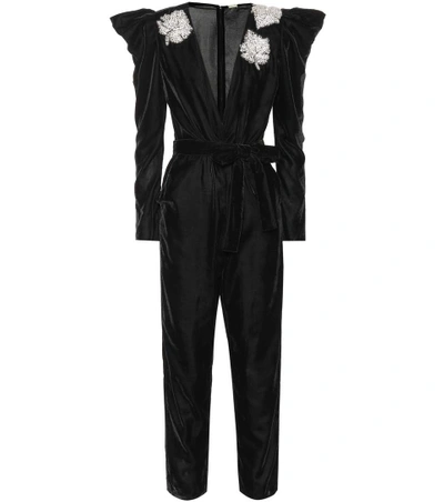 Shop Dodo Bar Or Embellished Velvet Jumpsuit In Black