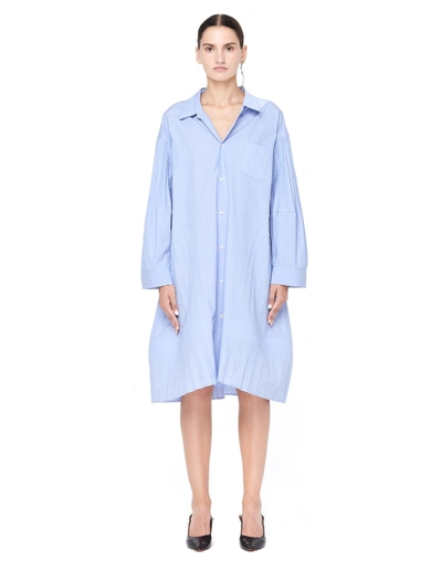 Shop Junya Watanabe Blue Cotton Pleated Shirt Dress