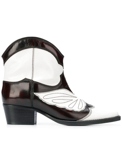 Ganni Low Texas Leather Ankle Boots White | ModeSens