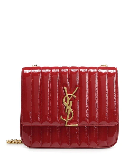 Shop Saint Laurent Vicky Monogram Shoulder Bag In Red