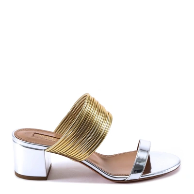 Shop Aquazzura Gold & Silver Heeled Sandals